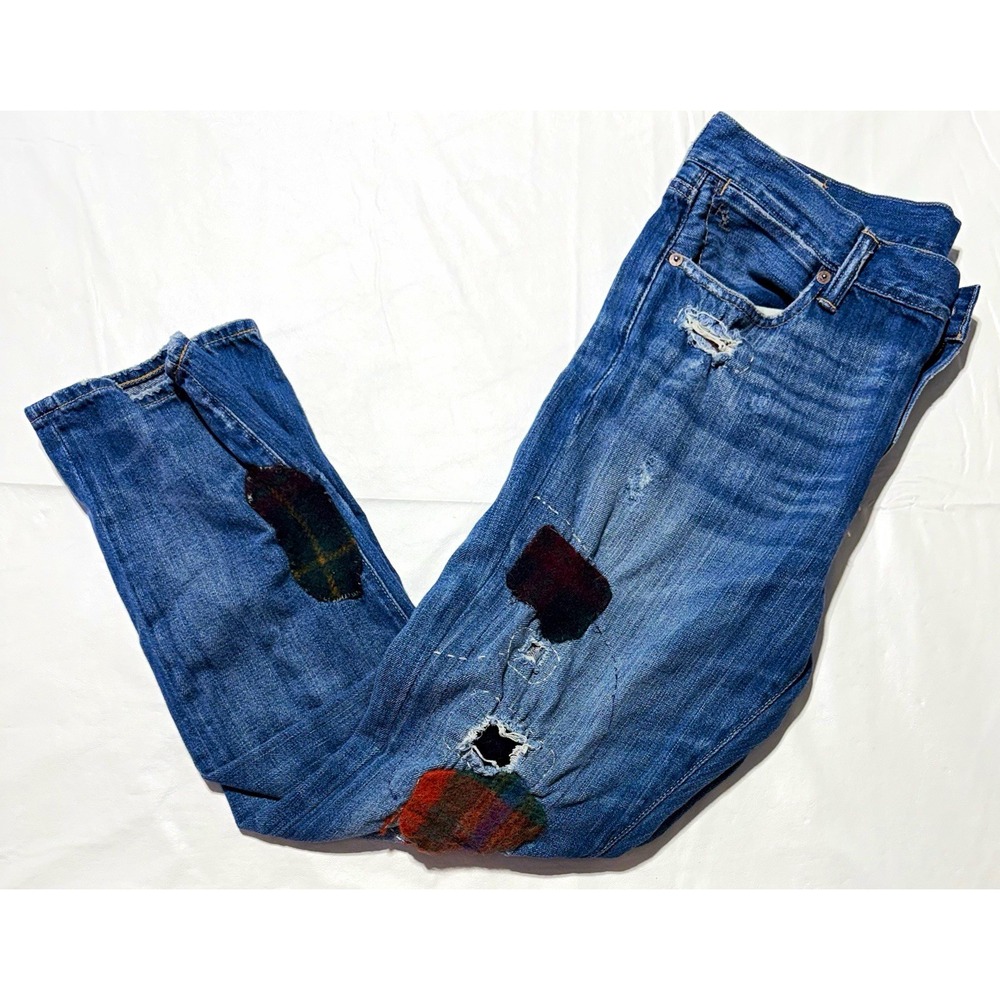 Polo Ralph Lauren Astor Slim Boyfriend Jeans Sz 30 Plaid Patchwork Distressed